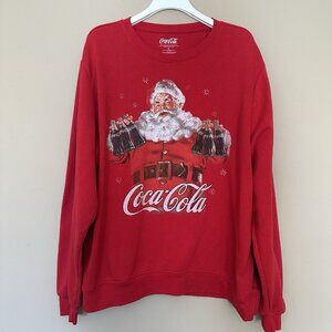 FLAWED Vintage Santa Coca Cola Sweatshirt Women XL Red Christmas Retro Top Soft